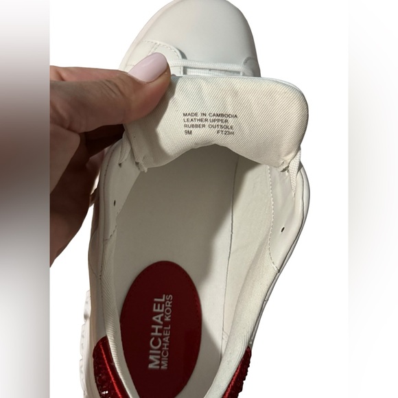 Michael Kors- Grove Embellished Leather sneakers in White Crisom/Red- Lace-up- 9 - Picture 14 of 14